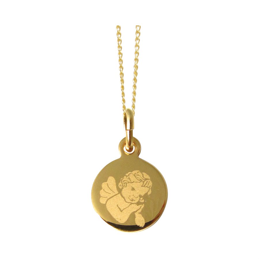 Pendentif Ange Murat Gravée 'Pascal' - Plaqué Or Jaune, Longueur 40mm