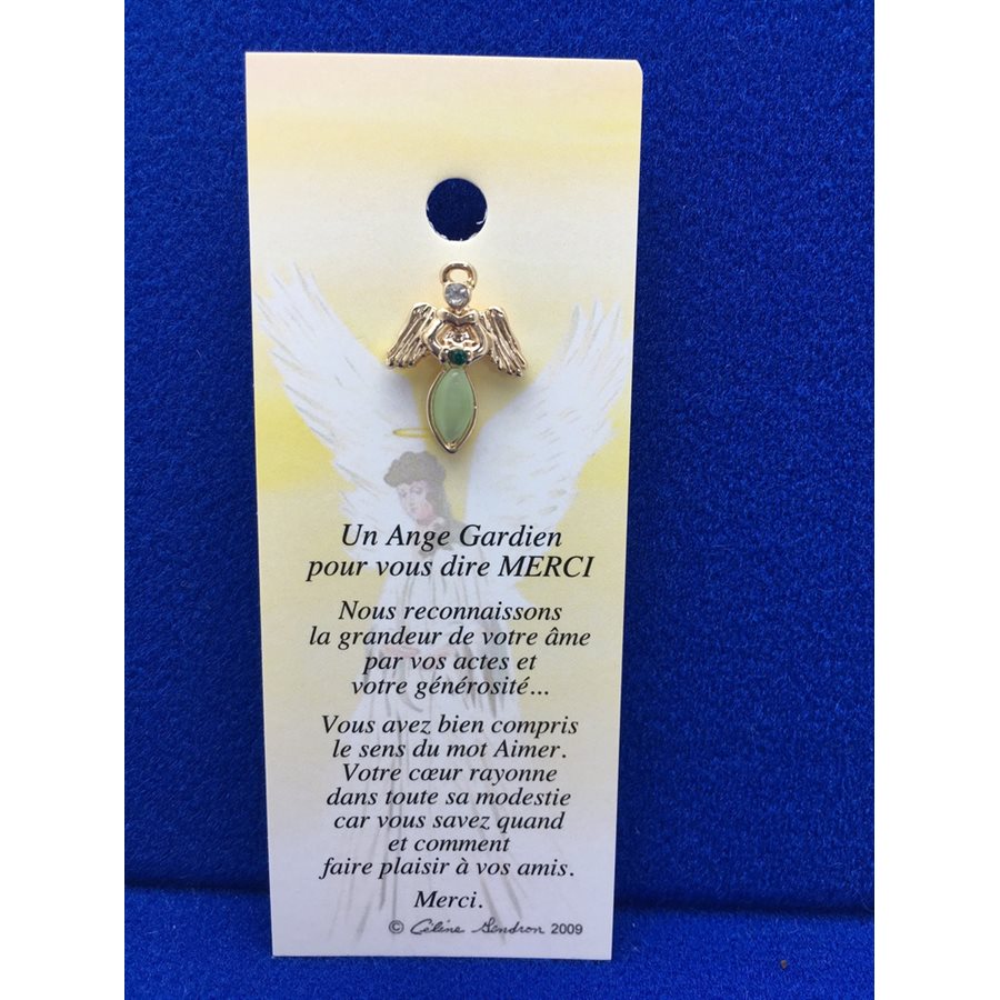 Lapel Pin Poem, Gardian Angel merci, French / ea