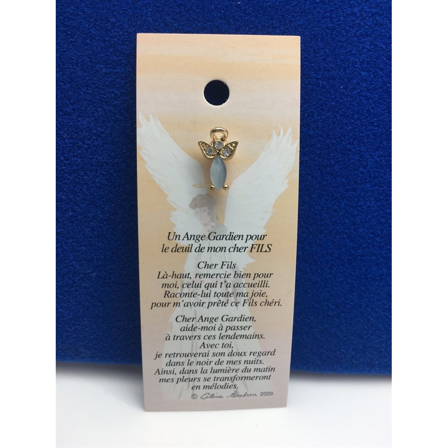 Lapel Pin Poem, Gardian Angel Funeral deuil, fils, French