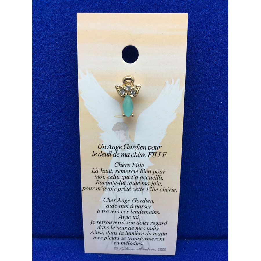 Lapel Pin Poem, Gardian Angel Funeral deuil, fille, French