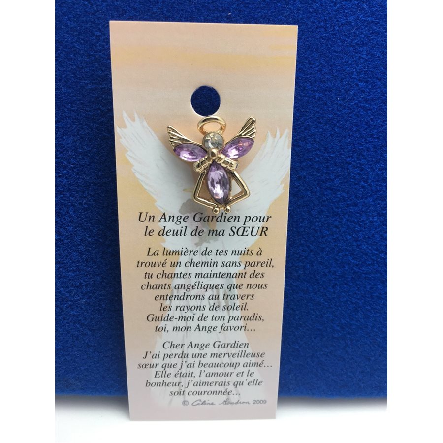 Lapel Pin Poem, Gardian Angel Funeral deuil, soeur, French