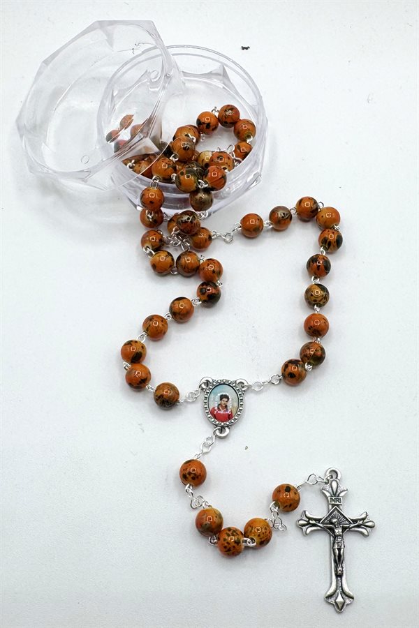 Chapelet Carlo Acutis, grains multi-couleurs 8 mm, chaîne ar