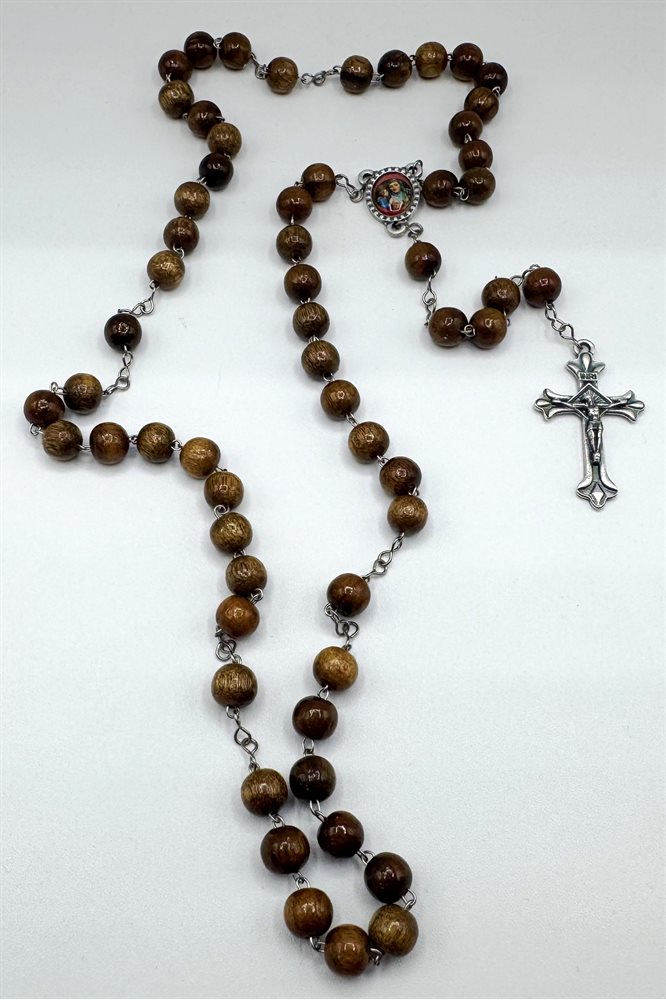 Rosary Saint Ann, 8 mm Brown Wooden Bds, stainless chain
