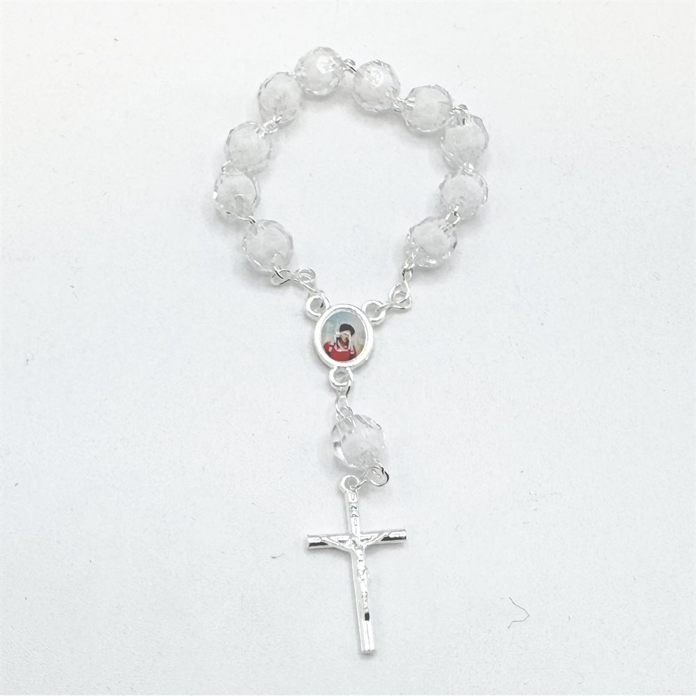 Carlo Acutis Decade Rosary, 8 mm acrylic transparent beads