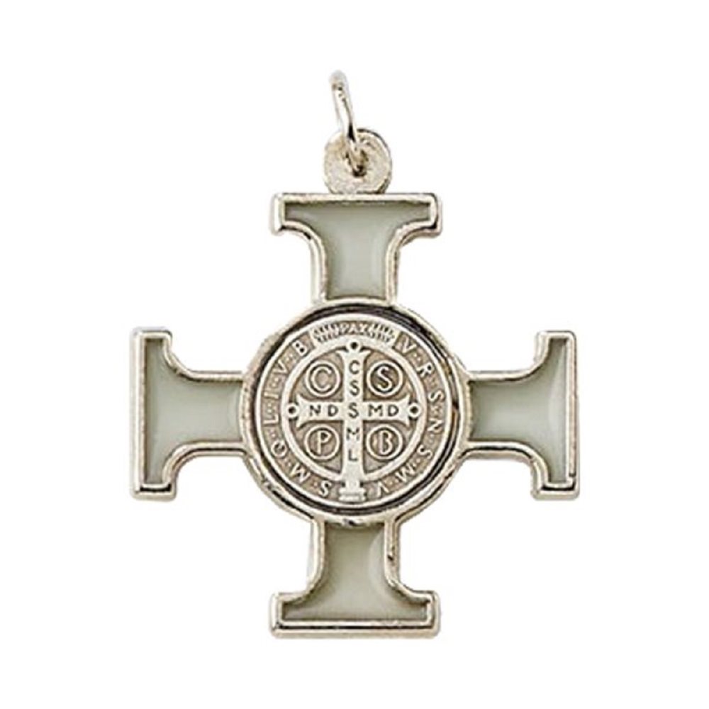 "St-Benedict" Cross, Luminous / Silver Enamel, 1.6 "