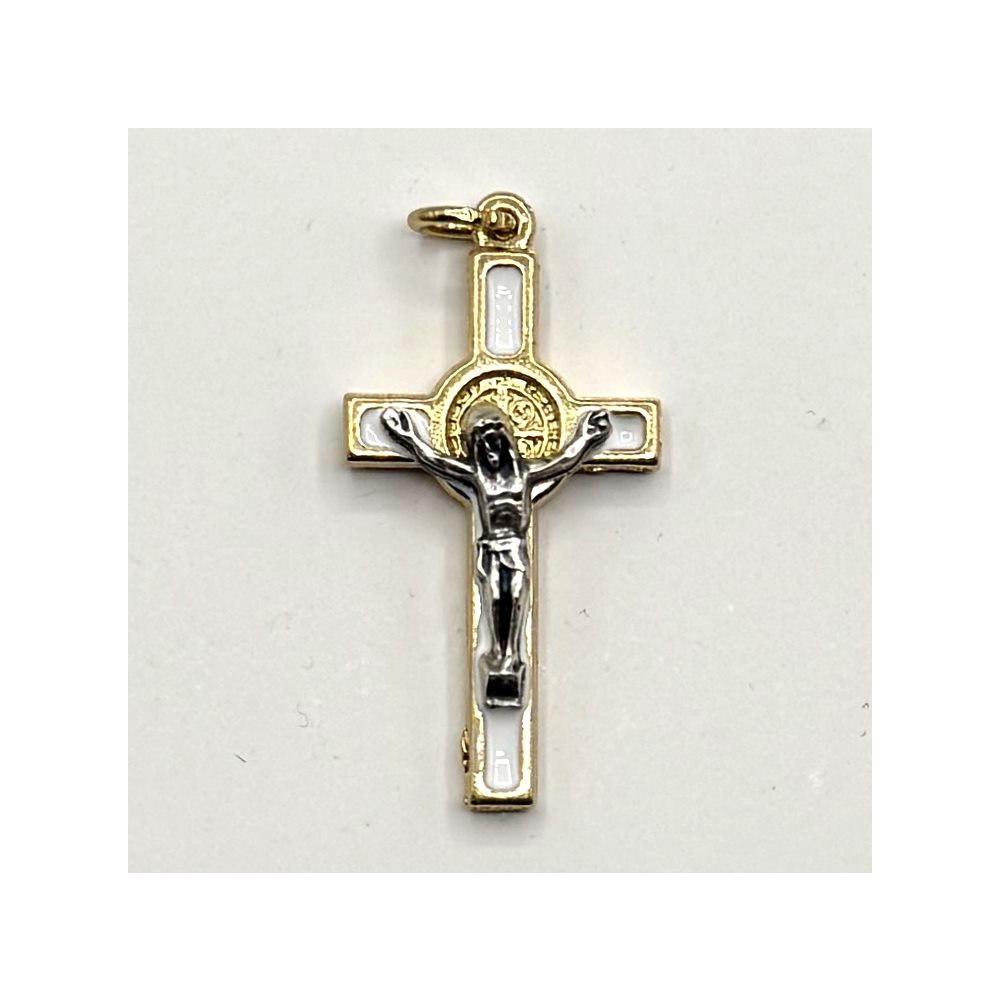 St. Benedict Cross 4 cm, gold / white enamel