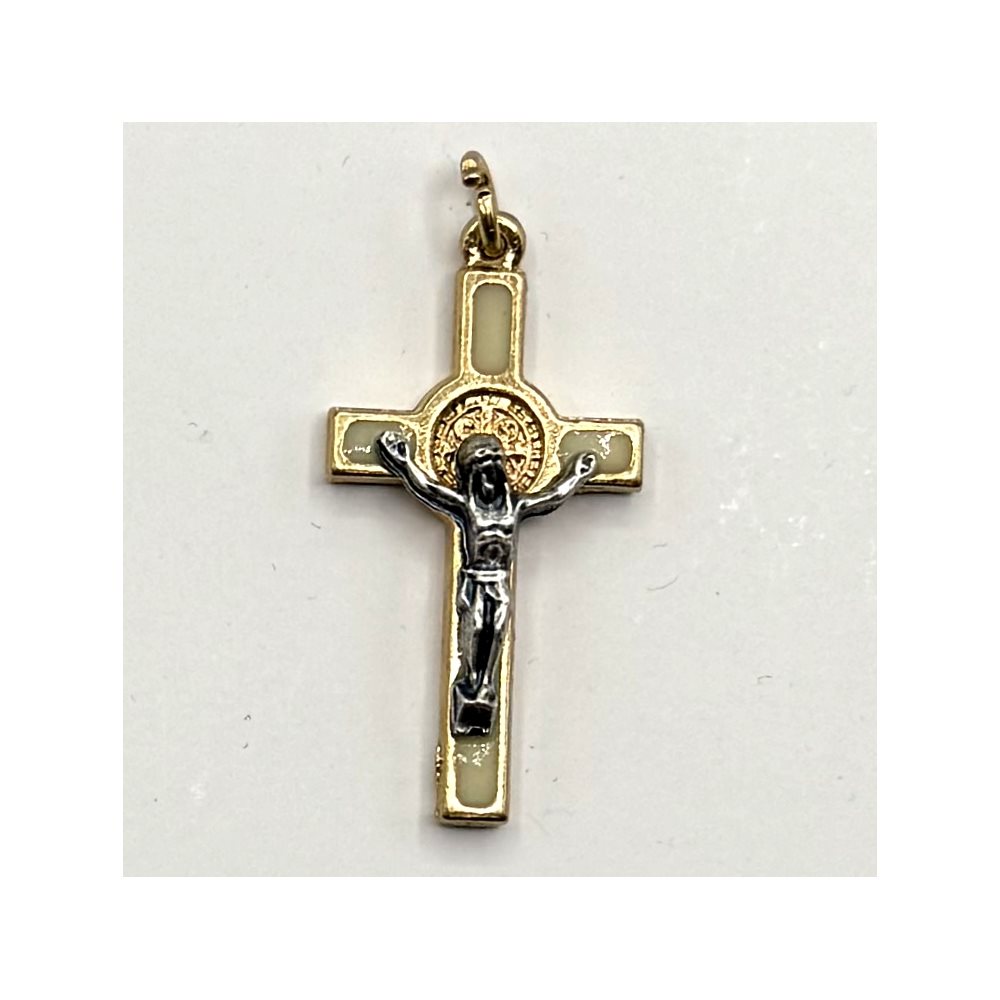 St. Benedict Cross 4 cm, gold / fluorescent enamel
