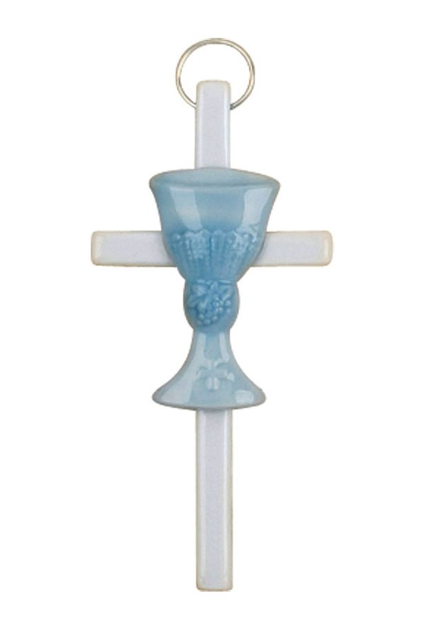 Wall Cross, Light Blue Chalice, 5.2"