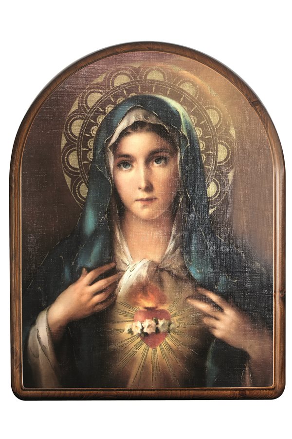 Sacred Heart Mary Wooden Plaque, 6.5" x 9"