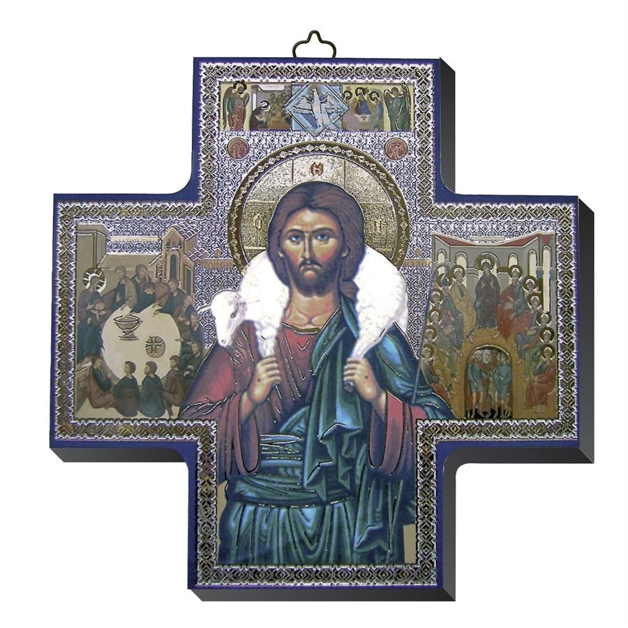 Wood Icon Cross Good Shepherd 6'' x 6''