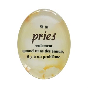 'Prier'' Oval-Shaped Glass Magnet, 2.5 x 1.85", French
