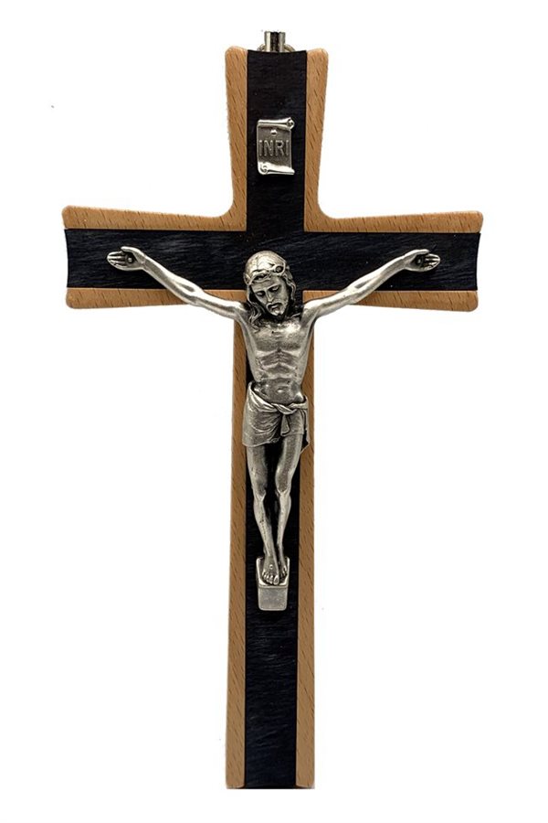 Wood Crucifix and Silver metal Corpus 8'' (20 cm)