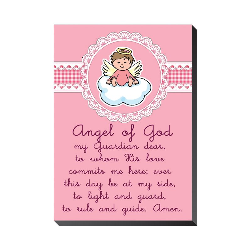 Angel of God plaque, pink, wood, 5½", E