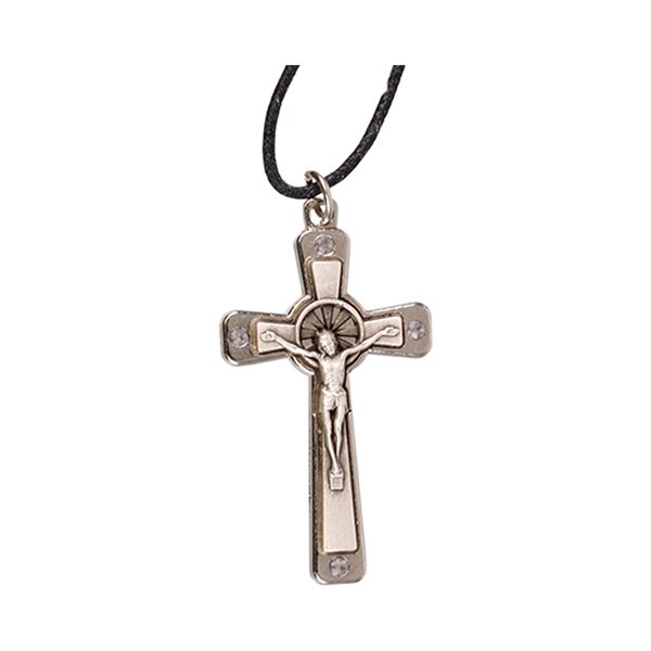 Silver Cross & Christ, Crystal Stone, 1½''