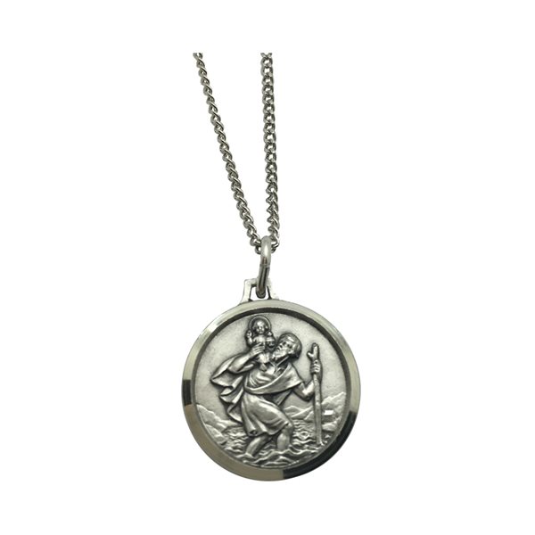 Boîte médaille «Saint Christophe» argent, chaîne, 46 cm