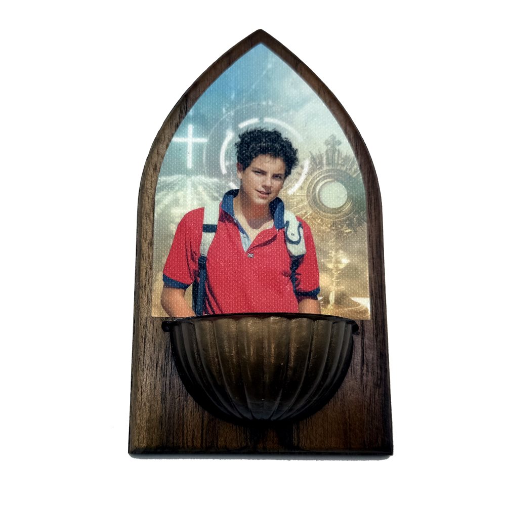 Wood Holy Water Fonts, 8,7 x 17,2 cm, Carlo Acutis