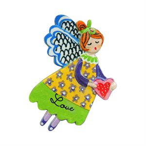 Pin, Little angel, "Love" Hand painted, 1¾", English