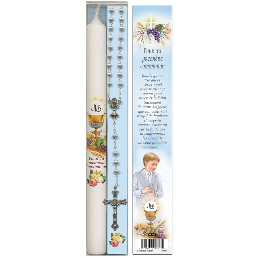 Ens. cadeau chapelet / chandelle, PC, garçon, Français Ens. cadeau chapelet / chandelle, PC, garçon, Français