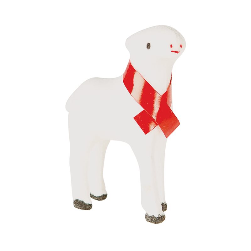 White Sheep with Red Scarf, Simili-Wool / ea