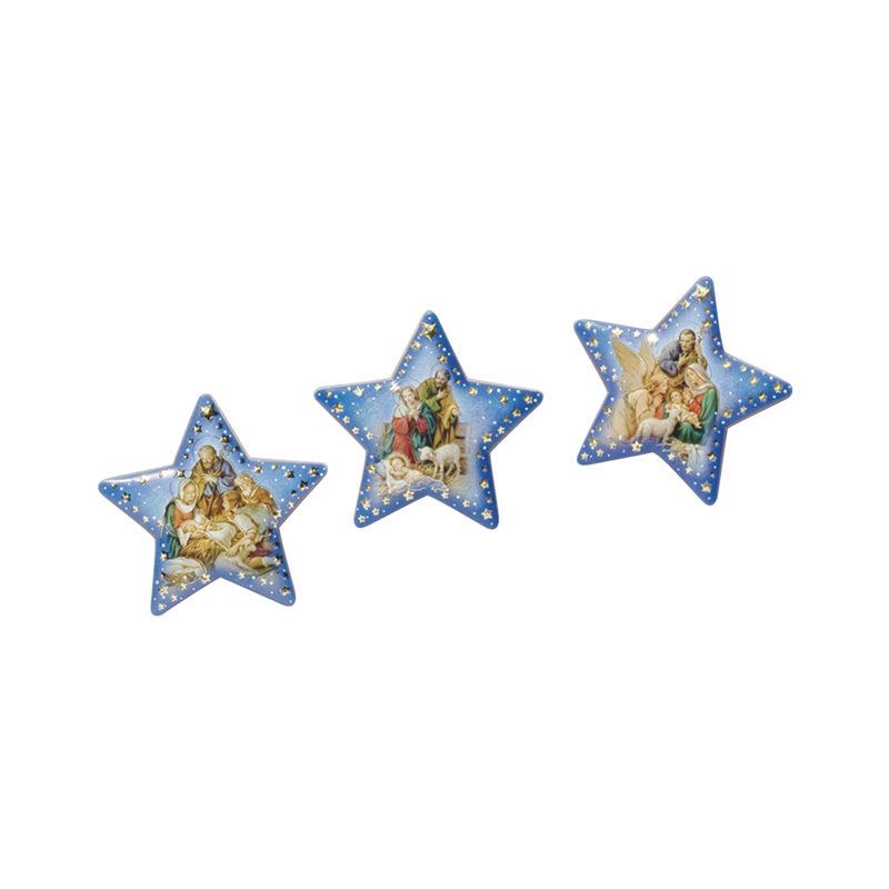 Nativité sur aimant en forme d'étoiles bleues Nativité sur aimant en forme d'étoiles bleues