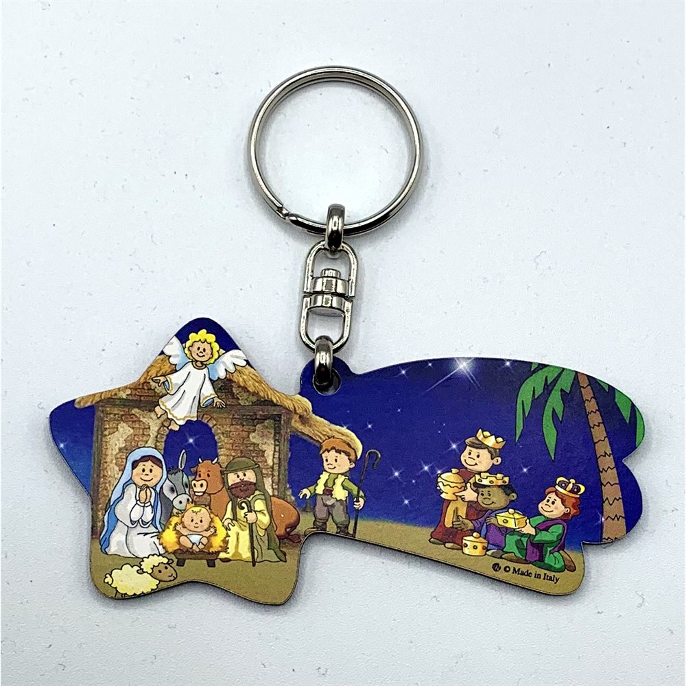 Key Ring w / Image of Nativity on Wood